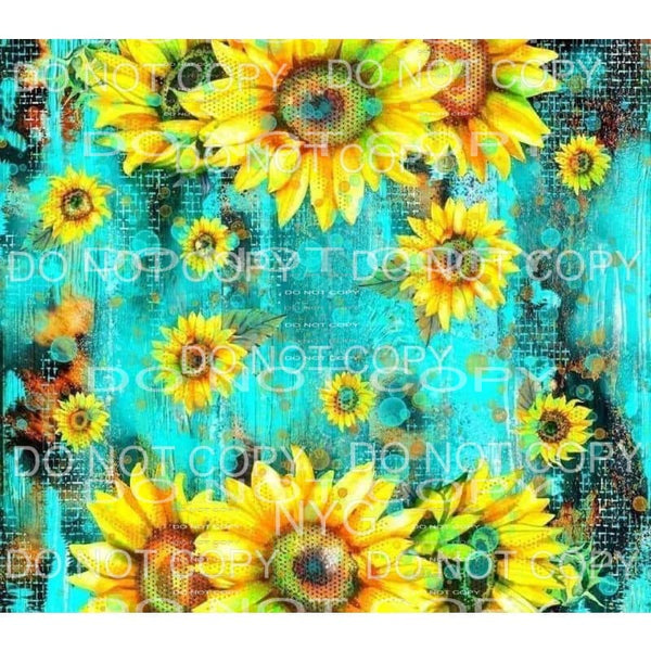 Sunflowers Turquoise Blue Background Sjheet #1850 