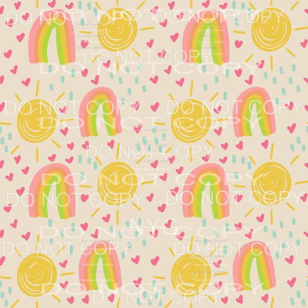 Sunshine Rainbow Hearts Seamless Pattern Sheet Sublimation 