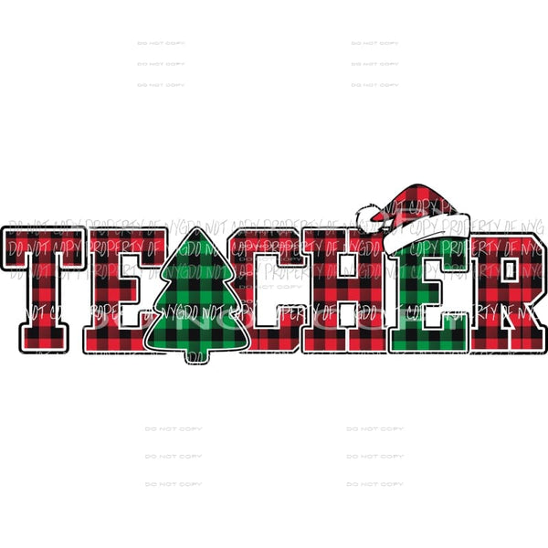 TEACHER buffalo plaid tree santa hat Sublimation transfers Heat Transfer