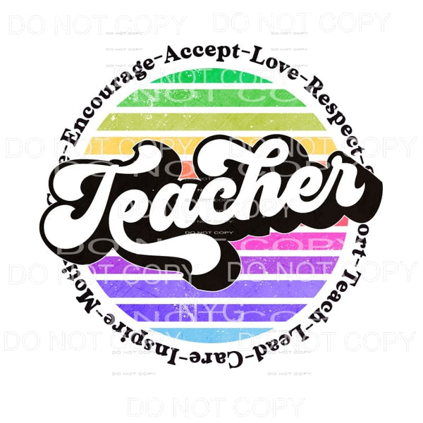 Teacher Colorful Stripes Circle Sublimation transfers - Heat