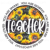 Teacher Sunflower Circle Grunge Sublimation transfers - Heat