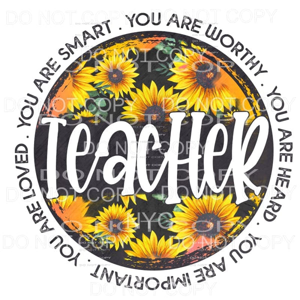 Teacher Sunflower Circle Grunge Sublimation transfers - Heat