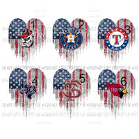 Team Heart flag 6 to choose from Sublimation transfers Heat Transfer
