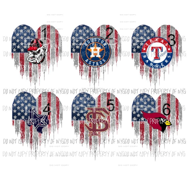 Team Heart flag 6 to choose from Sublimation transfers Heat Transfer