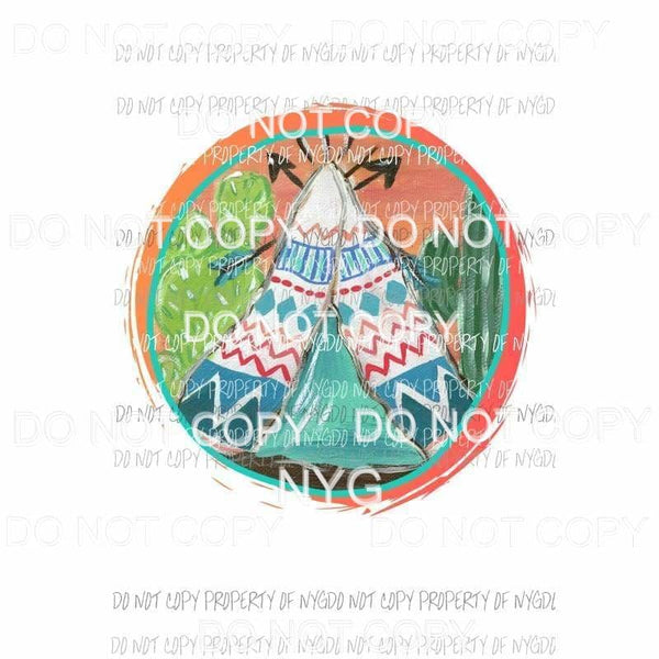 Tee Pee #2 circle frame cactus Sublimation transfers Heat Transfer