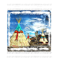 Teepee art watercolor sky background desert cactus Sublimation transfers Heat Transfer