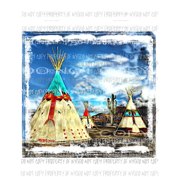 Teepee art watercolor sky background desert cactus Sublimation transfers Heat Transfer