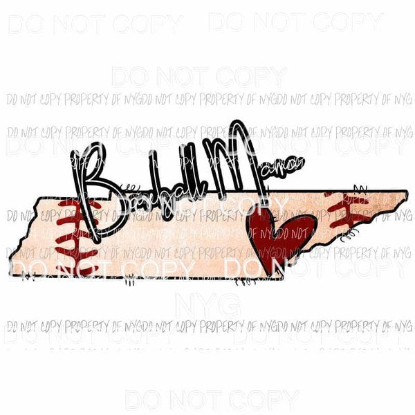 Tennessee Baseball Mama state outline red heart Sublimation transfers Heat Transfer