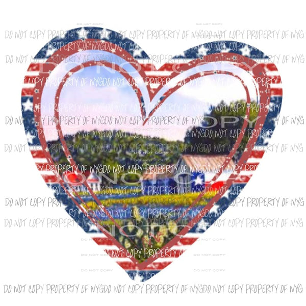 Texas heart flag barn Sublimation transfers USA America Heat Transfer