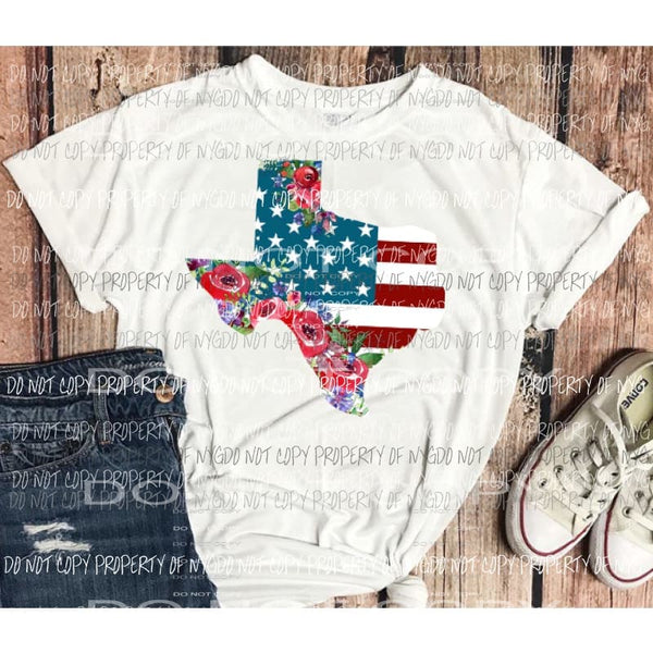 Texas state flag with flowers Sublimation transfers Heat Transfer