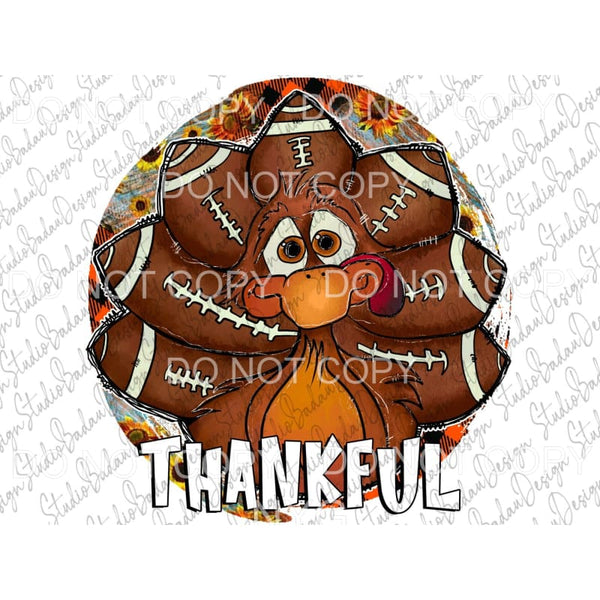 Thankful Football Turkey Sunflowers Orange Plaid Circle #367