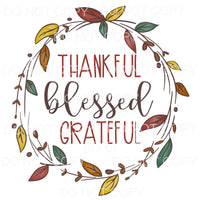 Thankful Grateful Blessed Fall Colors Wreath Sublimation 