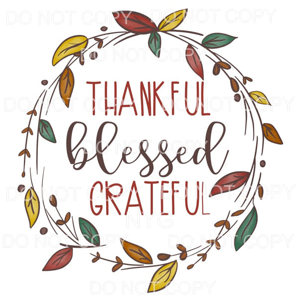 Thankful Grateful Blessed Fall Colors Wreath Sublimation 