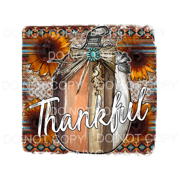Thankful Rustic Pumpkin Sunflowers Turquoise Aztec 