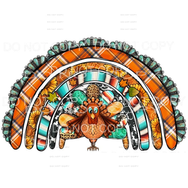 Thanksgiving Turkey Rainblow Orange Plaid Turquoise 