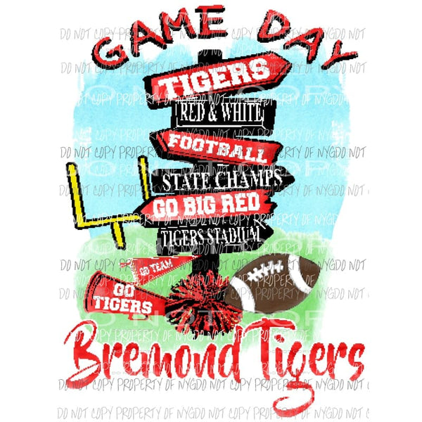 TIGERS GAME DAY CUSTOM RED WHITE SCHOOL DESIGNS You must order 10 FOOTBALL TEAM Sublimation transfers Heat Transfer