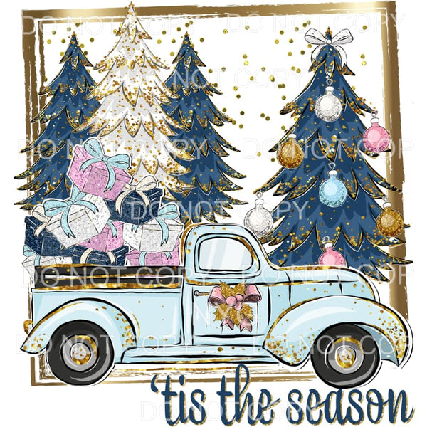 Tis The Season Blue Vintage Truck Gifts Ornaments Christmas 