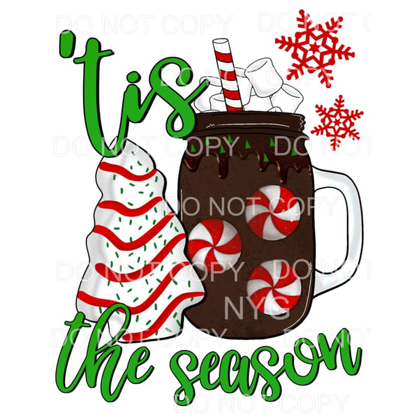 Tis The Season Christmas Snack Cake Hot Cocoa Mug Red Green 