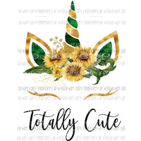 Totally Cute unicorn ears fall sunflowers orange green Sublimation transfers Heat Transfer