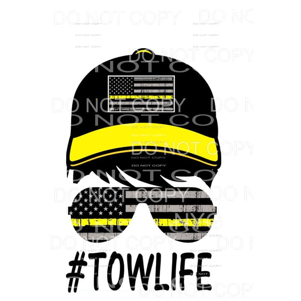 Tow Life yellow line flag Guy with hat Sublimation transfers