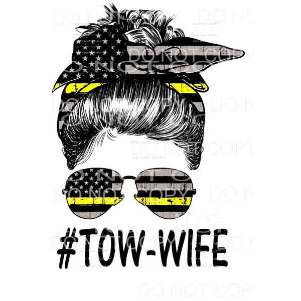 Tow wife yellow line flag messy bun Sublimation transfers - 