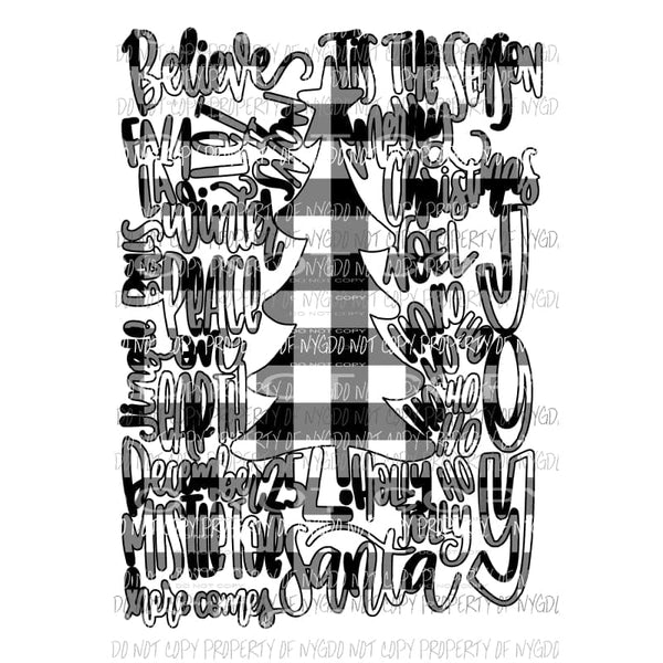 Tree Type Christmas Plaid Black and white Sublimation transfers Heat Transfer
