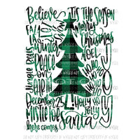 Tree Type Christmas Plaid Green Sublimation transfers Heat Transfer