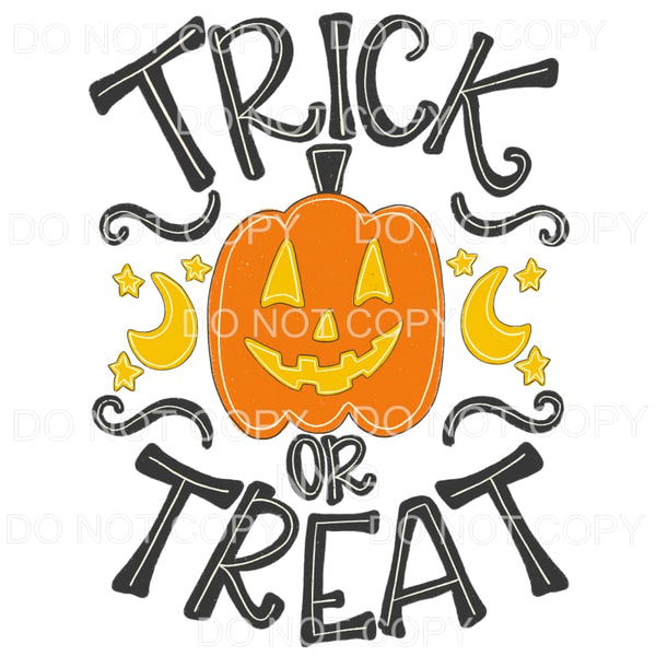 Trick Or Treat Orange Jack O Lantern Yellow Moon Stars 