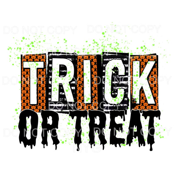 Trick Or Treat Pumpkin Black Stripes Blocks Green Splatter 