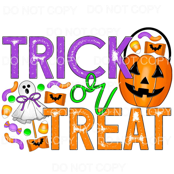 Trick Or Treat Purple Green Orange Halloween Candy Pumpkin 