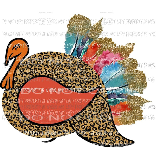 Turkey leopard with watercolor feathers Sublimation transfers Heat Transfer