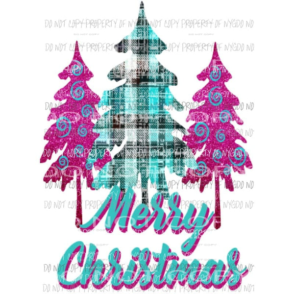 Turquoise and Pink Tree Merry Christmas Sublimation transfers Heat Transfer