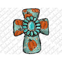 Turquoise Cross Pumpkins Fall #366 Sublimation transfers - 