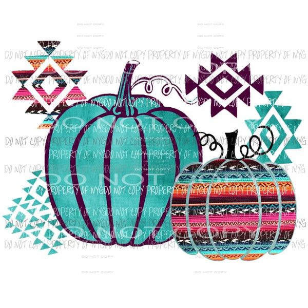 Turquoise Pumpkin Aztec serape fall Halloween Sublimation transfers Heat Transfer