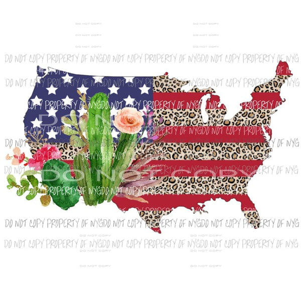 USA Map leopard cactus Sublimation transfers Heat Transfer