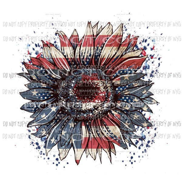 USA Sunflower red white blue flag Sublimation transfers Heat Transfer