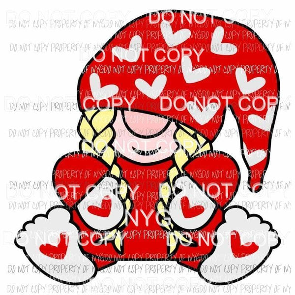 Valentines Day Gnome girl red hearts Sublimation transfers Heat Transfer