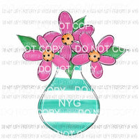 Vase of Flowers pink blue stripes watercolor Sublimation transfers Heat Transfer