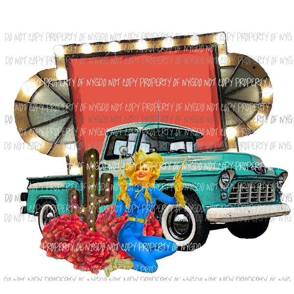Vintage Truck with pinup girl movie marquee cactus Sublimation transfers Heat Transfer