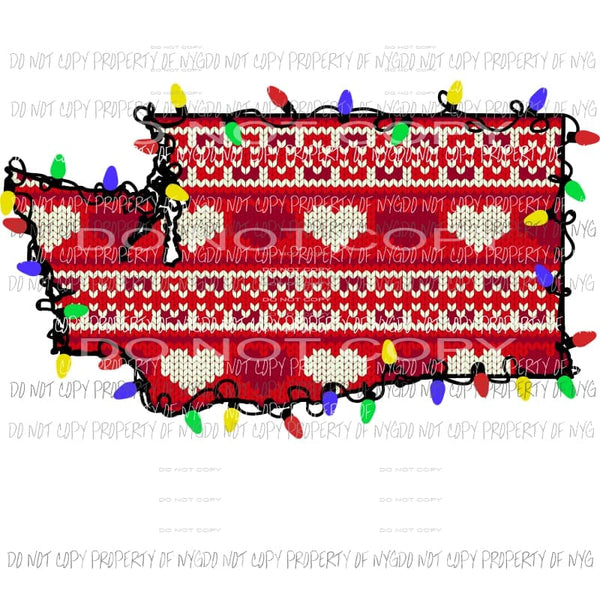 Washington State Christmas lights vintage heart pattern Sublimation transfers Heat Transfer