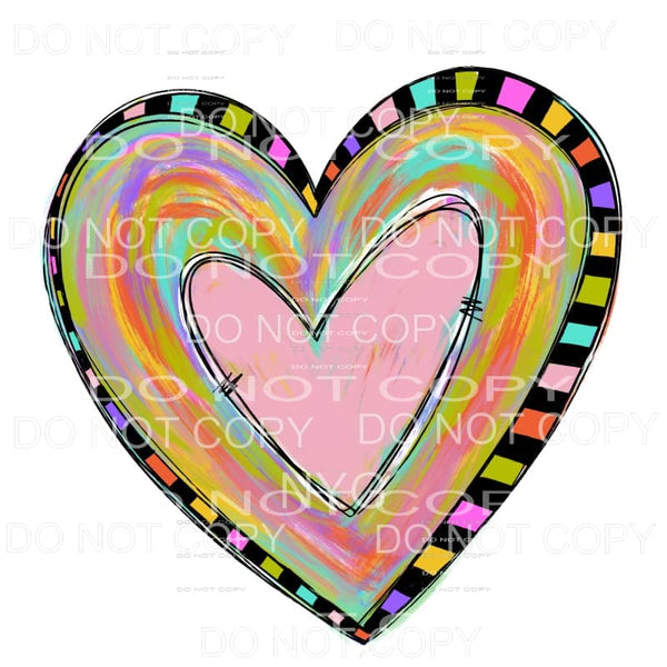 Watercolor Swirl Heart Black Color Squares Outline 