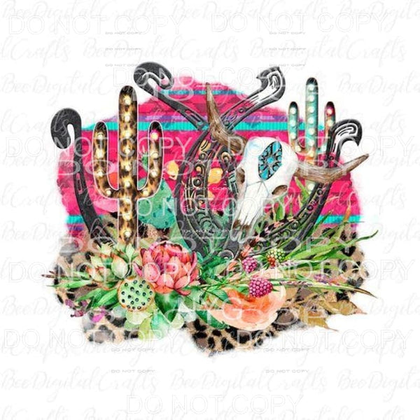 Western Cactus Bright Floral Leopard Sublimation transfers -
