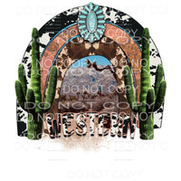 Western Desert Scene Cactus Cowhide Turquoise Sublimation 