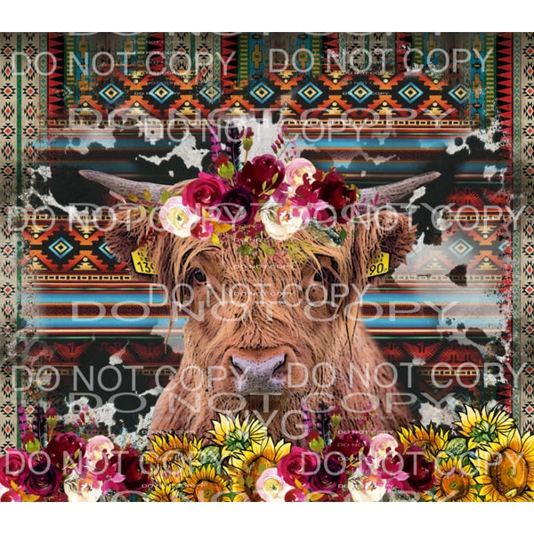 Western Highland Cow Floral Aztec Sublimation transfers - 