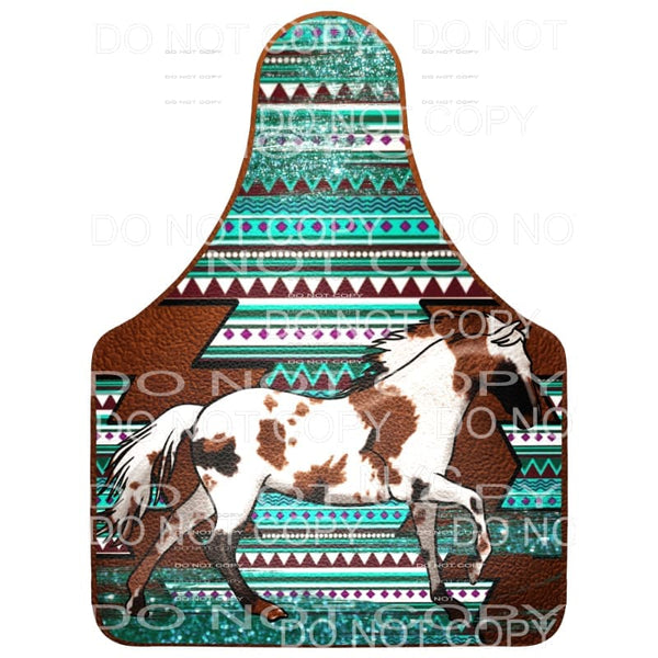 Western Horse Cow Tag Aztec Brown Leather Turquoise #2157 