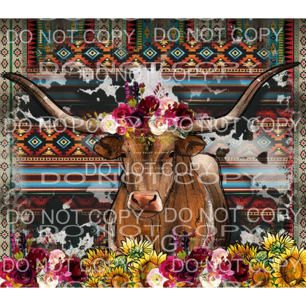Western Longhorn Floral Aztec Sublimation transfers - Heat 