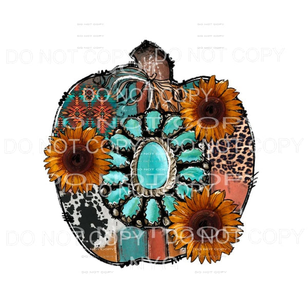 Western Pumpkin Sunflowers Turquoise Fall Colors Sublimation