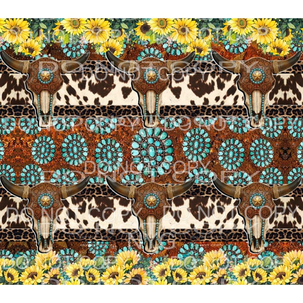 Western Skull Turquoise Sunflower Cowhide Leopard Sheet 