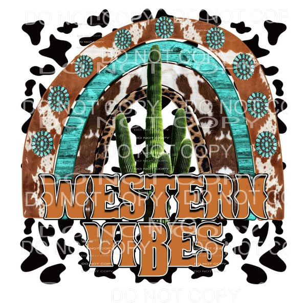 Western Vibes Rainbow Cowhide Turquoise Cactus Sublimation 