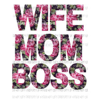 WIFE MOM BOSS Sublimation transfers Heat Transfer